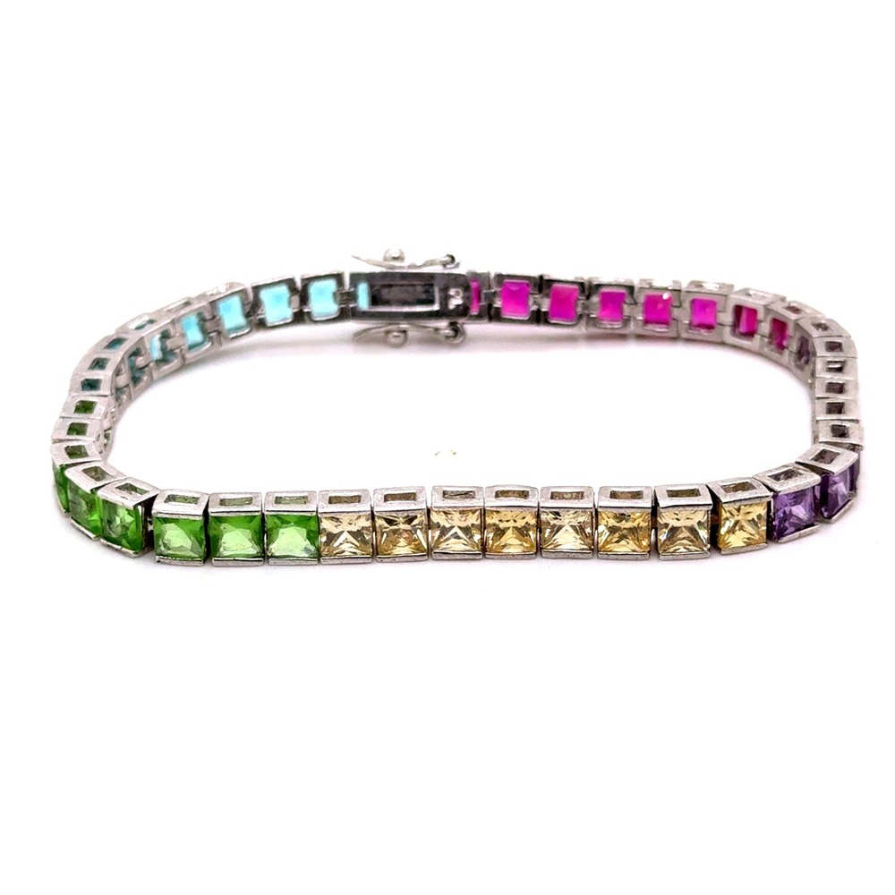 Park Lane Panache Rainbow Crystal Tennis Bracelet Silver Tone 7.5" Multi Color